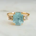 Emerald-Cut Aquamarine and Diamond Engagement Ring in Yellow Gold - NinaVova