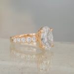 2ct Oval Diamond Engagement Ring with Claw Prongs and Melee stones. Bridal Set Gold