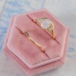 Elegant Opal Engagement Ring and Wedding Band Set in 14k Yellow Gold with Diamonds