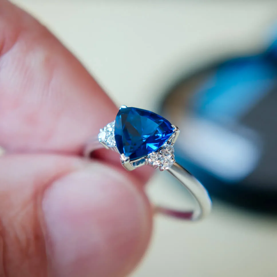 Trillion Cut Blue Spinel Diamond Engagement Ring - Image 2
