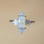 Emerald-Cut Opal Engagement Ring with Aztec-Inspired Baguette Stones in White 14K Gold