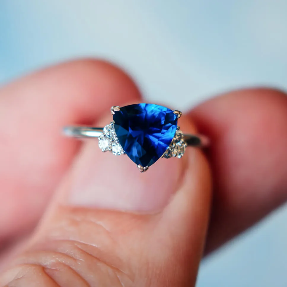 Trillion Cut Blue Spinel Diamond Engagement Ring - Image 1