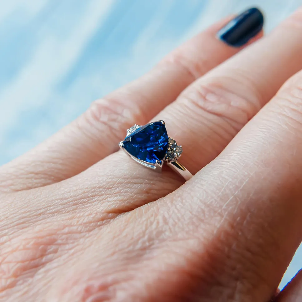 Trillion Cut Blue Spinel Diamond Engagement Ring - Image 3