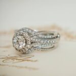 Round Cut Lab Diamond Halo Enhancer White Gold Engagement Ring