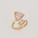 Toi et Moi Trillion Cut Morganite Engagement Ring with Sapphire