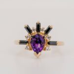 Pear Amethyst Engagement Ring with Black Agate and Diamonds