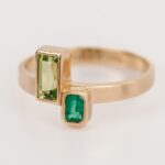 Emerald-Cut Duo - Tourmaline & Emerald 14k Yellow Gold Engagement Ring