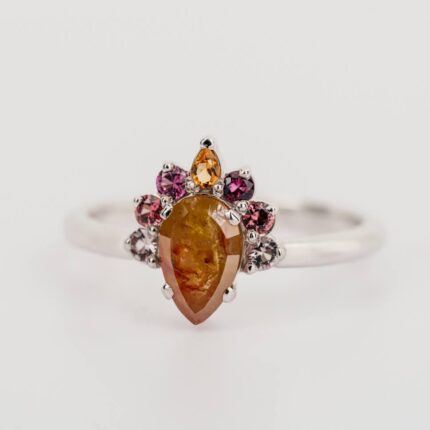 Pear Shape Salt & Pepper Yellow Diamond Half Halo Engagement Ring
