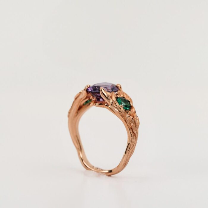 DSC08225 Alexandrite Nature Inspired Engagement Ring with Lab Emerald - Image 2