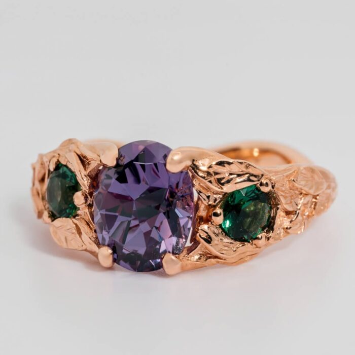 DSC09648 Alexandrite Nature Inspired Engagement Ring with Lab Emerald - Image 1