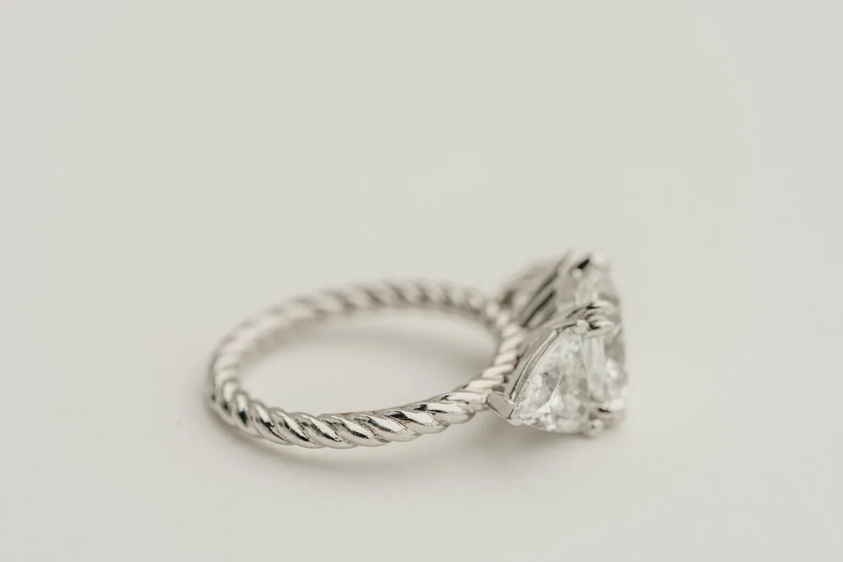 Twisted shank lab diamond ring profile view