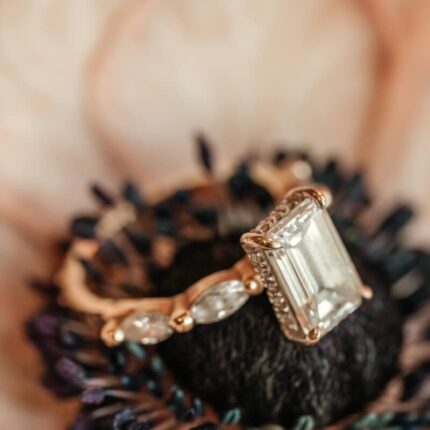 Radiant Brilliance Lab Diamond Engagement Ring with Marquise Accents and Hidden Halo