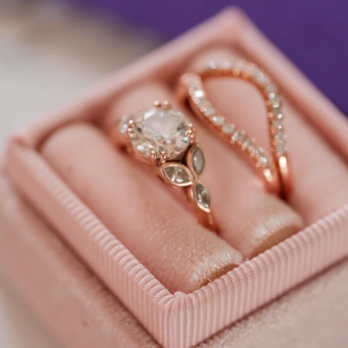2023 Nov 4 Lauren and Ryan photo-214-2 Lab Diamond and Salt & Pepper Marquise Leaves Engagement Ring - Image 1
