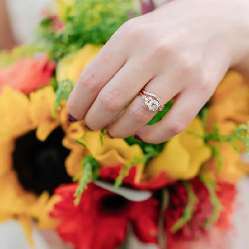 Lab Diamond and Salt & Pepper Marquise Leaves Engagement Ring - Image 3