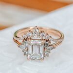 Rose Gold Cluster Engagement Ring with Emerald-Cut Lab-Diamond
