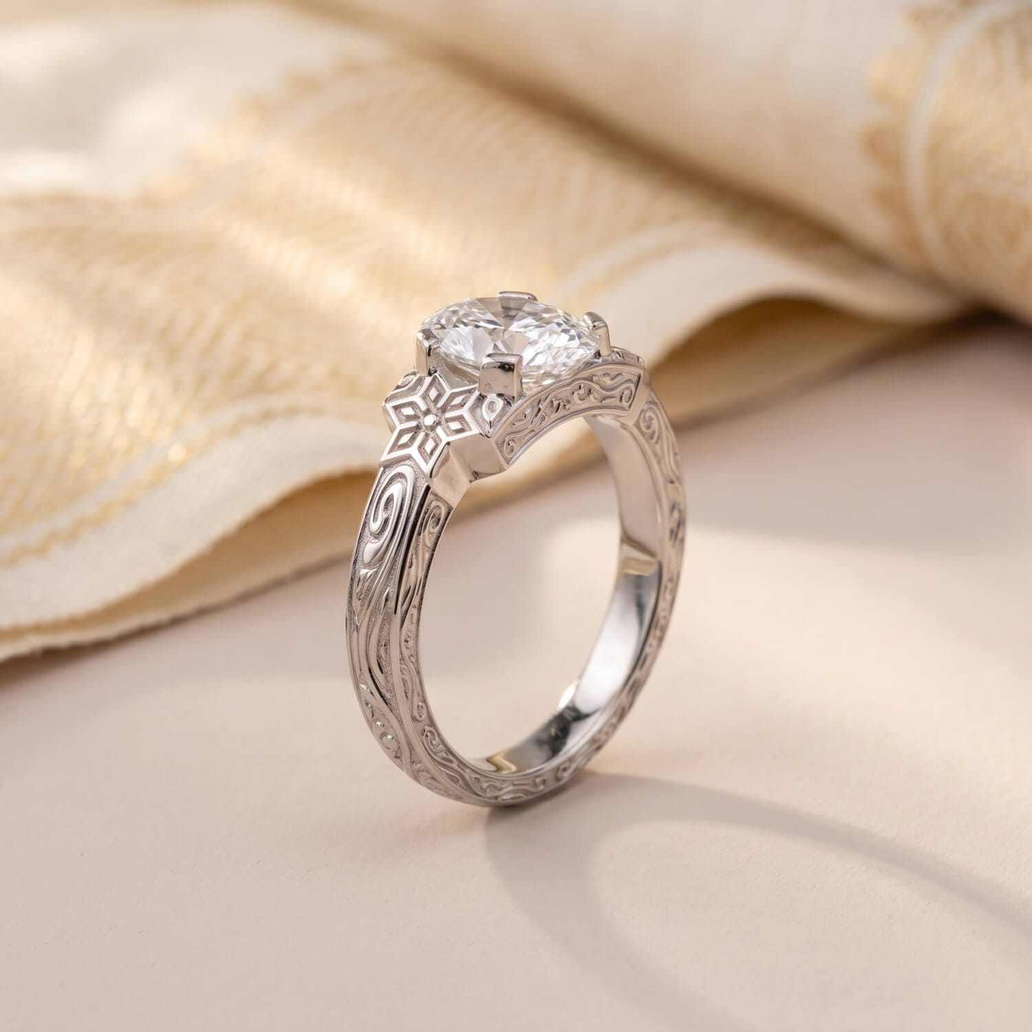 Indian heritage oval bezel engagement ring without side stones