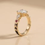 African-Inspired Three-Stone Diamond Engagement Ring with Ruby & Enamel