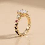 African-Inspired Three-Stone Diamond Engagement Ring with Ruby & Enamel