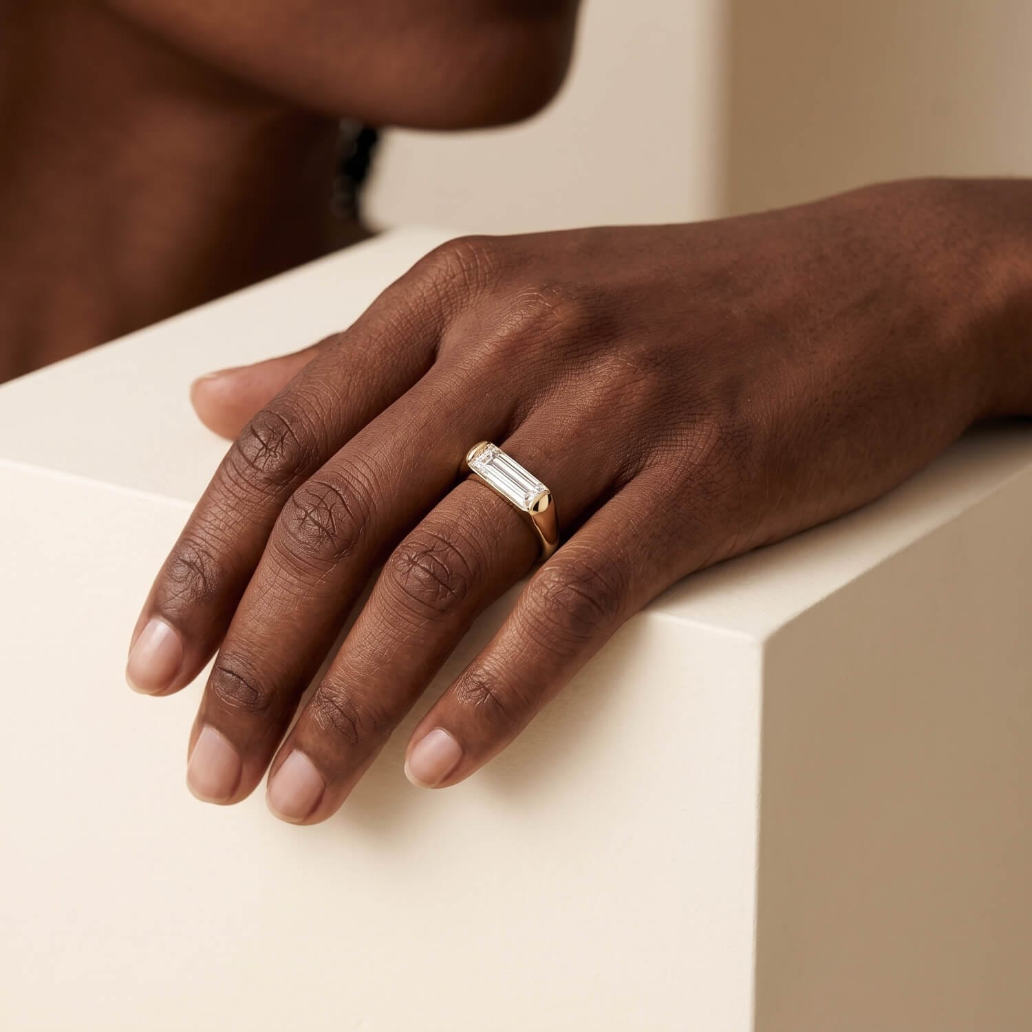 2 ct baguette diamond minimalist solitaire from another angle