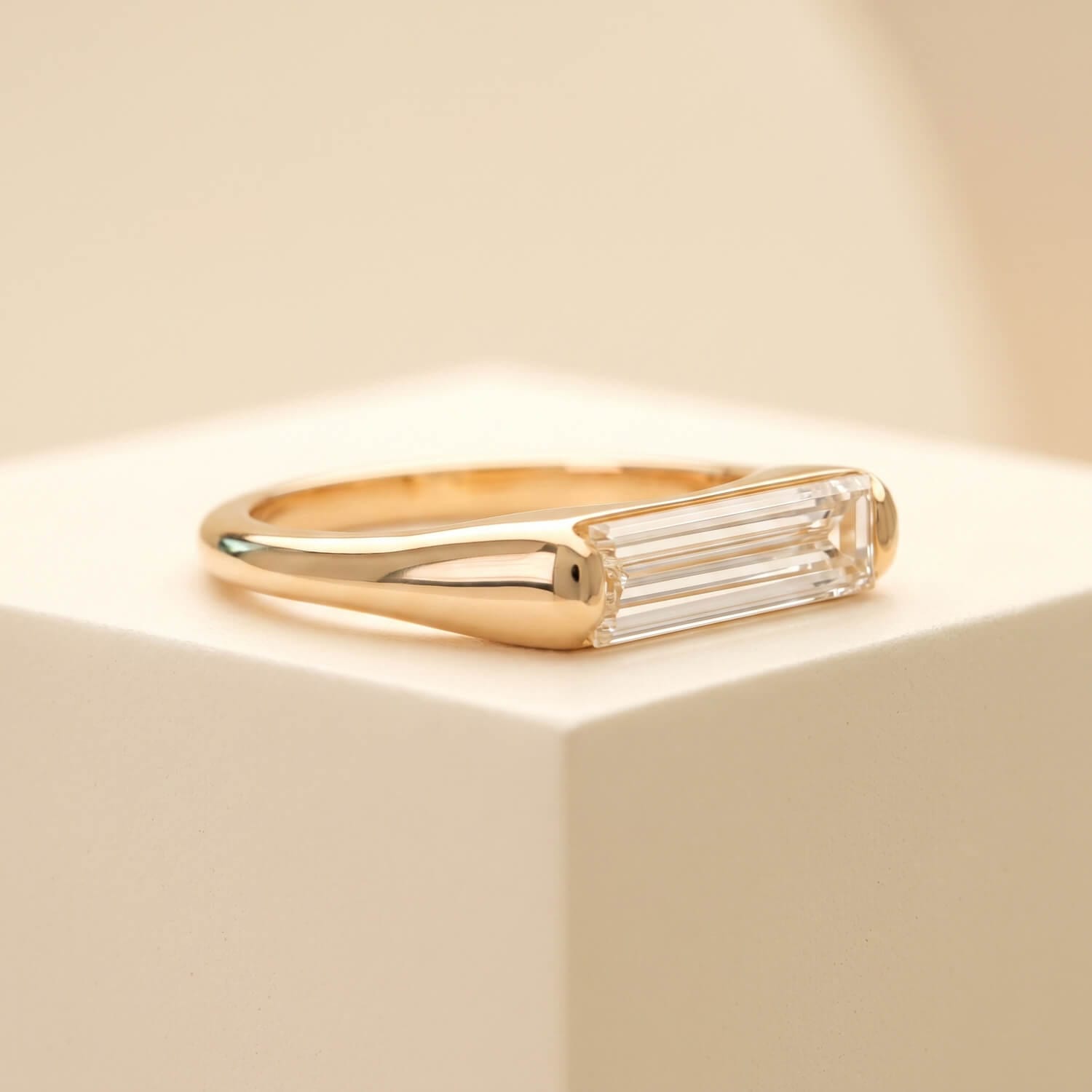 Minimalist natural baguette diamond solitaire engagement ring