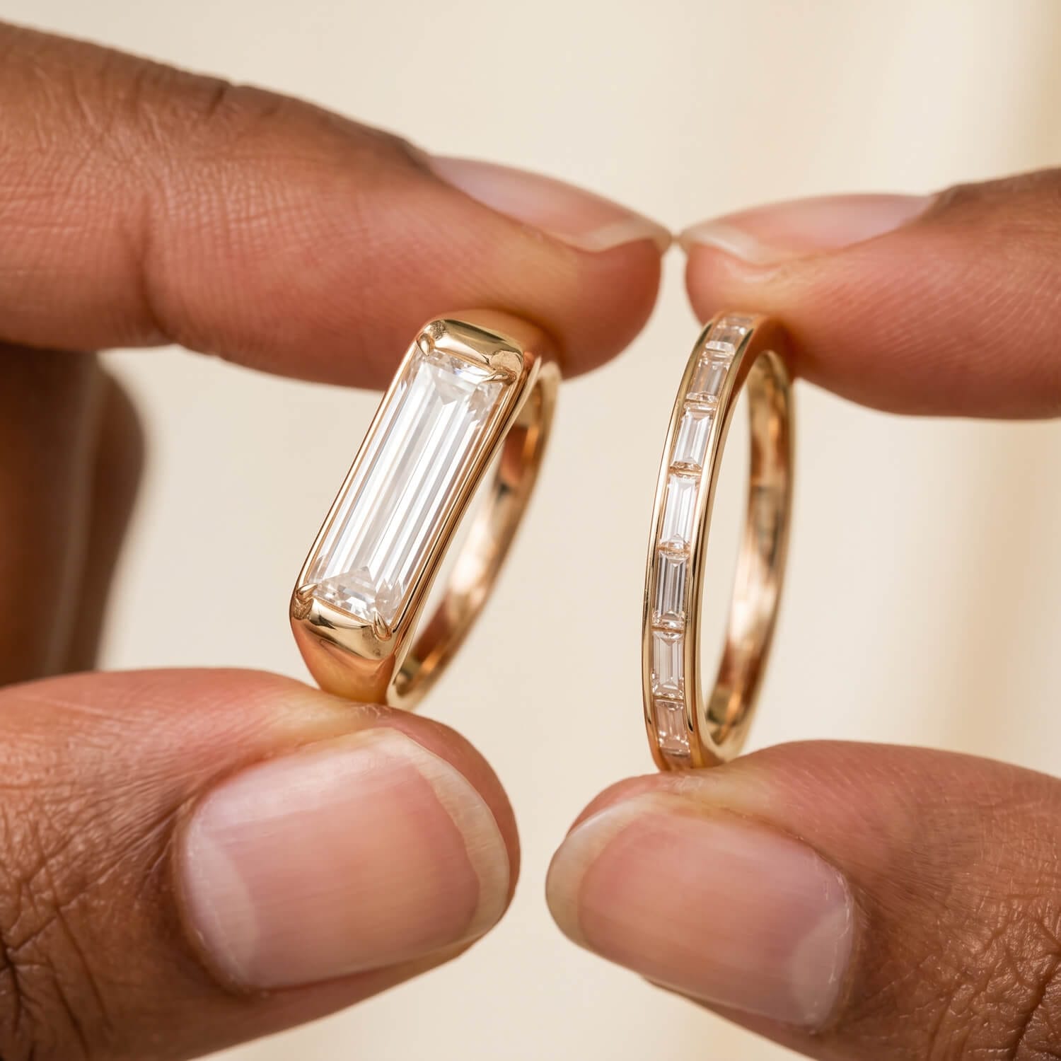 Finished minimalist baguette diamond bridal set